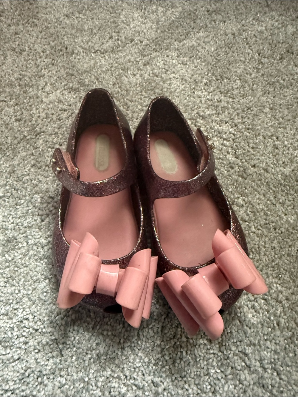 Girls Pink Glitter Mini Melissa Shoes with Bow